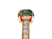 Solitaire Engagement Ring Setting for Fancy Green Cushion Cut Center with Milgrain-Framed Pave Band and Prong Head in Rose Gold