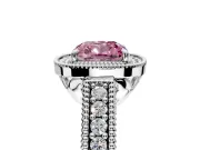 Milgrain Halo Engagement Ring Setting for Fancy Pink Cushion Cut Center with Pave Band and Prong Head in Sterling Silver