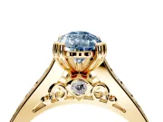 Solitaire Engagement Ring Setting for Fancy Blue Pear-Shaped Center with Channel Band and Double Claw Prong Head in Yellow Gold
