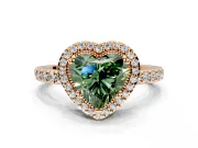 Halo Engagement Ring Setting for Fancy Green Heart-Shaped Center with Inner Milgrain Border and Prong Head in Rose Gold