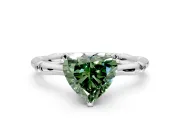 Solitaire Engagement Ring Setting for Fancy Green Heart-Shaped Center with Bamboo Band and Prong Head in Sterling Silver