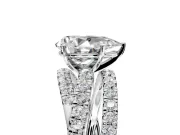 Solitaire Engagement Ring Setting for Pear-Shaped Center with Woven 3-Strand Pave Band and Prong Head in White Gold
