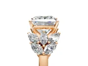 Leaf Cluster Engagement Ring Setting for Princess Cut Center with Marquise Accents and Prong Head in Rose Gold