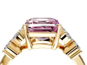 Floral Engagement Ring Setting for Fancy Pink Princess Cut Center with Marquise Cluster Shoulders and Prong Head in Yellow Gold