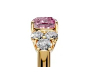 Cluster Engagement Ring Setting for Fancy Pink Cushion Cut Center with Round Cut Accent Frame and Prong Head in Yellow Gold