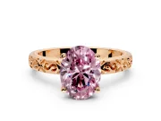 Solitaire Engagement Ring Setting for Fancy Pink Oval Center with Scrollwork Band and Prong Head in Rose Gold
