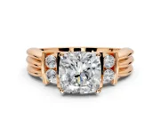 Solitaire Engagement Ring Setting for Cushion Cut Center with Grooved Bar Accent Band and Prong Head in Rose Gold
