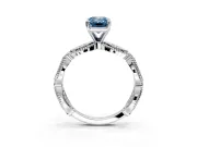 Solitaire Engagement Ring Setting for Fancy Blue Emerald Cut Center with Marquise Panel Band and Prong Head in Platinum
