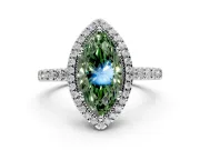 Halo Engagement Ring Setting for Fancy Green Marquise Center with Inner Milgrain Border and Prong Head in Sterling Silver