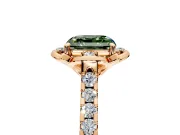 Floral Engagement Ring Setting for Fancy Green Asscher Cut Center with Pave Band and Floral Prong Head in Rose Gold