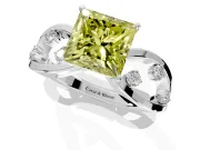 Solitaire Engagement Ring Setting for Fancy Yellow Princess Cut Center with Criss-Cross Accent Band and Prong Head in Sterling Silver