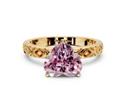 Solitaire Engagement Ring Setting for Fancy Pink Heart-Shaped Center with Milgrain X Pattern Band and Prong Head in Yellow Gold
