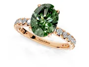Solitaire Engagement Ring Setting for Fancy Green Oval Center with Shared-Prong Accents and Prong Head in Rose Gold
