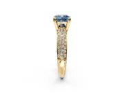 Solitaire Engagement Ring Setting for Fancy Blue Cushion Cut Center with Multi-Row Pave Accents and Basket Head in Yellow Gold