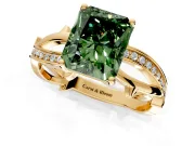 Solitaire Engagement Ring Setting for Fancy Green Radiant Cut Center with Pave and Plain Crossover Band and Prong Head in Yellow Gold