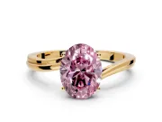 Solitaire Engagement Ring Setting for Fancy Pink Oval Center with Plain Bypass Twist Band and Prong Head in Yellow Gold