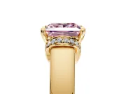 Solitaire Engagement Ring Setting for Fancy Pink Princess Cut Center with Wide Band, Pave Collar and Prong Head in Yellow Gold