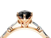 Baguette Engagement Ring Setting for Fancy Black Pear-Shaped Center with Alternating Bar-Set Band and Prong Head in Rose Gold