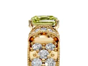 Pave Engagement Ring Setting for Fancy Yellow Asscher Cut Center with Curved Accent Rows, Openwork and Prong Head in Yellow Gold