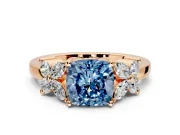 Floral Engagement Ring Setting for Fancy Blue Cushion Cut Center with Marquise Cluster Shoulders and Prong Head in Rose Gold