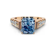 Solitaire Engagement Ring Setting for Fancy Blue Radiant Cut Center with Pave Cathedral Shoulders and Prong Head in Rose Gold