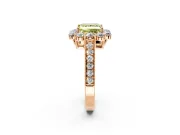 Halo Engagement Ring Setting for Fancy Yellow Princess Cut Center with Milgrain Channel Band and Prong Head in Rose Gold
