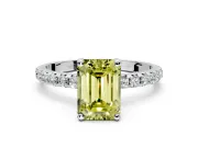 Solitaire Engagement Ring Setting for Fancy Yellow Emerald Cut Center with Micro Pave Band and Prong Head in White Gold