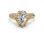 Solitaire Engagement Ring Setting for Pear-Shaped Center with Accented Split Shank and Prong Head in Yellow Gold