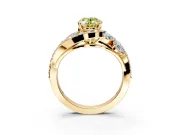 Halo Engagement Ring Setting for Fancy Yellow Oval Center with Marquise and Pave Bypass Band and Prong Head in Yellow Gold