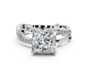 Solitaire Engagement Ring Setting for Princess Cut Center with Pave and Plain Crossover Band and Prong Head in Platinum