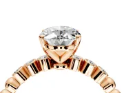 Solitaire Engagement Ring Setting for Oval Center with Bezel-Dot Beaded Band and Prong Head in Rose Gold