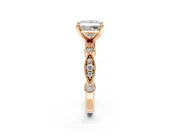 Solitaire Engagement Ring Setting for Princess Cut Center with Milgrain Bezel Accents and Prong Head in Rose Gold