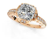 Floral Engagement Ring Setting for Cushion Cut Center with Four Accent Clusters and Prong Head in Rose Gold
