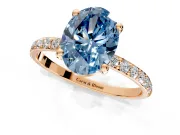 Solitaire Engagement Ring Setting for Fancy Blue Oval Center with Pave Accents and Prong Head in Rose Gold