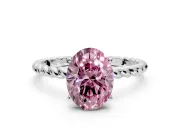 Solitaire Engagement Ring Setting for Fancy Pink Oval Center with Plain Twisted Rope Band and Prong Head in Sterling Silver