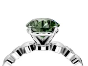 Solitaire Engagement Ring Setting for Fancy Green Round Cut Center with Beaded Bezel Station Band and Prong Head in Sterling Silver