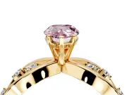 Solitaire Engagement Ring Setting for Fancy Pink Pear-Shaped Center with Criss-Cross Accent Band and Prong Head in Yellow Gold