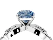 Solitaire Engagement Ring Setting for Fancy Blue Cushion Cut Center with Criss-Cross Accent Band and Prong Head in Sterling Silver