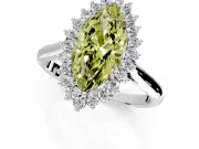 Starburst Halo Engagement Ring Setting for Fancy Yellow Marquise Center with Thin Round-Wire Band and Prong Head in Sterling Silver