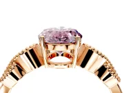 Leaf Engagement Ring Setting for Fancy Pink Oval Center with Milgrain Accent Band and Prong Head in Rose Gold