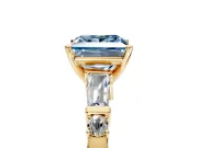 Bar-Set Engagement Ring Setting for Fancy Blue Princess Cut Center with Tapered Baguette Accents and Prong Head in Yellow Gold