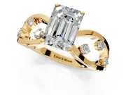 Solitaire Engagement Ring Setting for Emerald Cut Center with Criss-Cross Accent Band and Prong Head in Yellow Gold