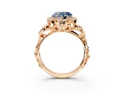 Halo Engagement Ring Setting for Fancy Blue Heart-Shaped Center with Open Scroll Shoulders and Prong Head in Rose Gold