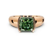 Tension Engagement Ring Setting for Fancy Green Princess Cut Center with Wide Flat Band and Tension Head in Rose Gold