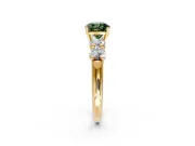 5 Stone Engagement Ring Setting for Fancy Green Cushion Cut Center with Graduated Accents and Prong Head in Yellow Gold