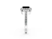 Floral Halo Engagement Ring Setting for Fancy Black Emerald Cut Center with Large Halo Accents and Prong Head in Platinum