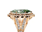 Double Halo Engagement Ring Setting for Fancy Green Marquise Center with Narrow Pave Split Shank and Prong Head in Rose Gold