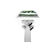 Cluster Engagement Ring Setting for Fancy Green Princess Cut Center with Milgrain Shoulder Clusters and Prong Head in Platinum
