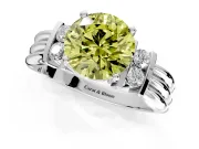 Solitaire Engagement Ring Setting for Fancy Yellow Round Cut Center with Grooved Bar Accent Band and Prong Head in White Gold