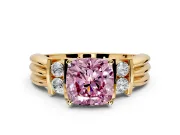 Solitaire Engagement Ring Setting for Fancy Pink Cushion Cut Center with Grooved Bar Accent Band and Prong Head in Yellow Gold